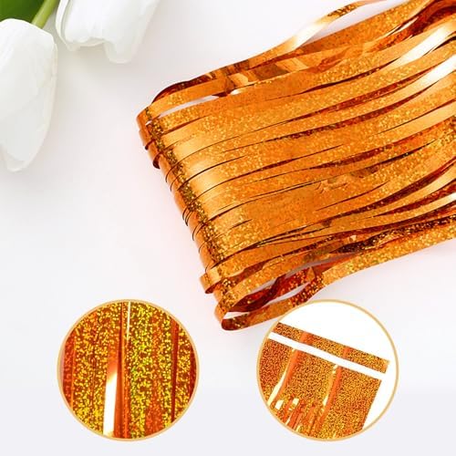 5 Pack Orange Foil Curtain Backdrop 3.2ft x 9.8ft Metallic Tinsel Foil Fringe Curtains Streamer Photo Booth Backdrop for Birthday Party Engagement Bachelorette Party Decorations (Sparkle Orange) - Image 4