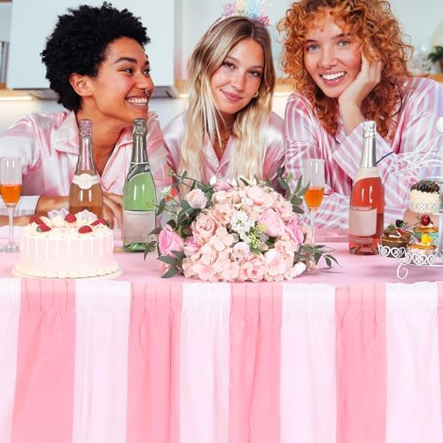 Remagr 6 Pack Pink Carnival Table Skirt Party Decorations Pink and White Striped Table Skirts Disposable Carnival Decorations for Circus Party Decor Wedding Baby Shower Supplies, 29" x 14 ft - Image 6