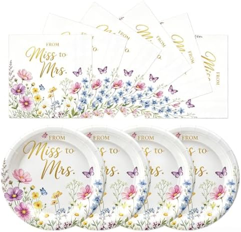 50 Pcs Miss to Mrs Plates and Napkins Set, 7 Inch Bridal Shower Supplies by Unknown