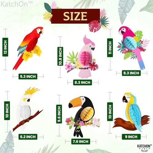 Tropical Birds Honeycomb Paper Cutouts, 12x5.3 Inch, Luau Party Decorations - Image 2