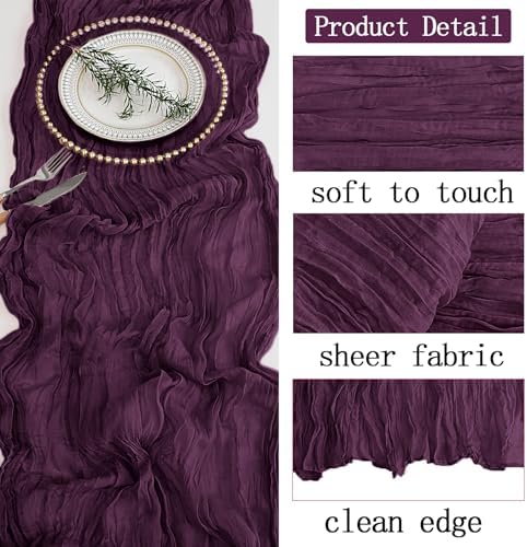 16 Pack Dark Purple Cheesecloth Table Runner 20 x 120 inch Gauze Table Runners 10 FT Long,Semi Sheer Boho Cheese Cloth Fabric Table Runner Bulk for Party,Wedding,Baby Shower,Bridal Shower Decoration - Image 3