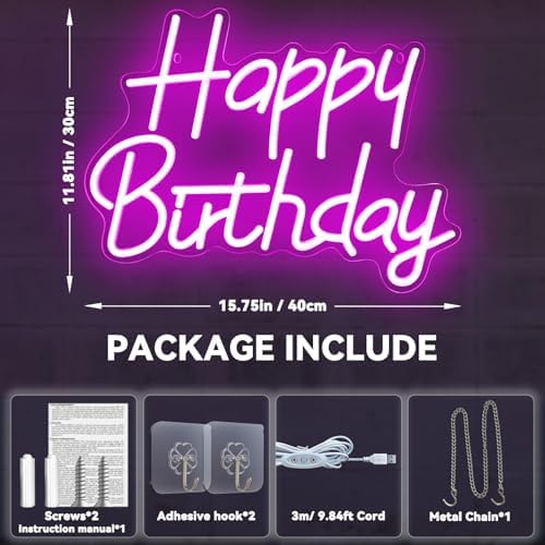 Happy Birthday Neon Signs for Party Decor Dimmable LED Birthday Neon Light for Wall Decor Light Up Happy Birthday Led Signs for Backdrop Birthday Any Ages Bday Celebration Decoration, Pink - Image 5