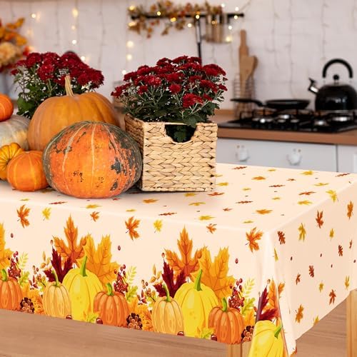 2 Pack Thanksgiving Table Cloth Plastic Leaves Pumpkin Fall Table Cover - Image 4