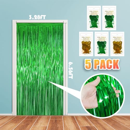 5 Pack 3.28ft x 6.56ft Green&Gold Tinsel Foil Fringe Curtains, Photo Booth Backdrop Party Decorations for Birthday Wedding Baby Shower Graduation Bachelorette New Years - Image 2