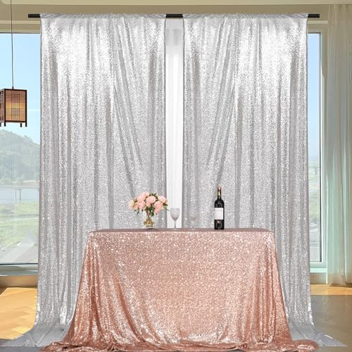 PartyDelight Silver Sequin Backdrop Curtains 5x10ft 2 Panels - Image 6