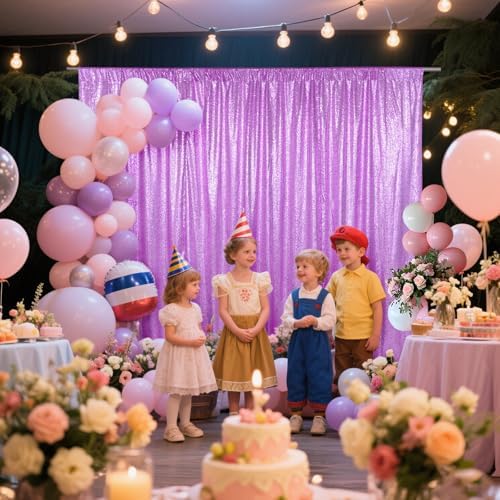 SquarePie 6x8ft Lavender Sequin Backdrop, High Density Non-Transparent Glitter Curtain for Photography, Birthday, Wedding Party Decorations, Thick Solid Background with 4" Rod Pocket, 1 Panel - Image 4