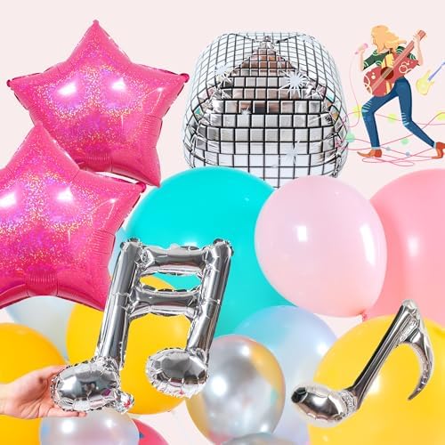 Music Fans Birthday Decoration,148 Pcs Balloon Arch Garland Kit with Microphone, Laser Star, Disco Mylar Balloon for music fans theme teenage girl Birthday Party Prom Decorations - Image 7