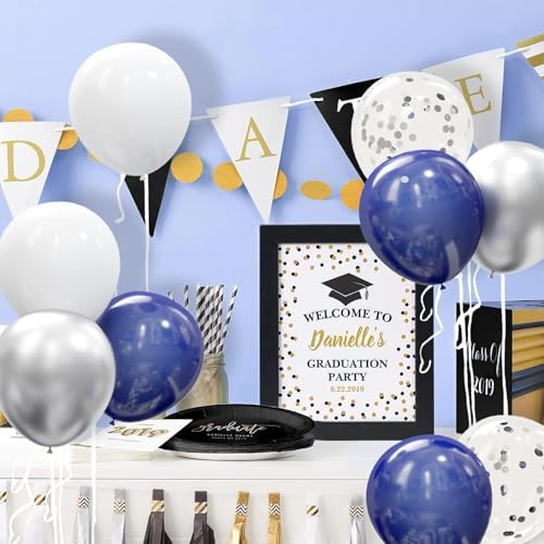 OuMuaMua 62pcs Silver Navy Blue Balloons Kit - 12 Inches Silver Blue Party Decoration Graduation Balloons for Baby Shower Birthday Wedding Graduation Party Decorations Supplies - Image 6
