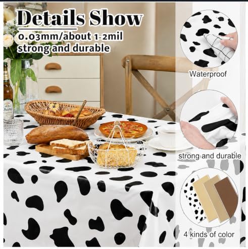 12 Pcs Brown and Cow Print Western Plastic Rectangle Tablecloth - Image 3