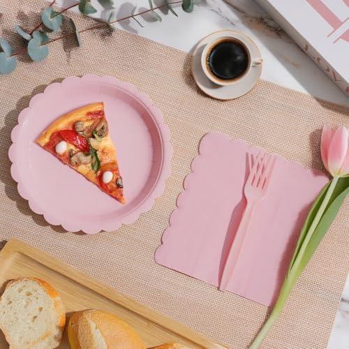105PCS Pink Paper Plates & Napkins Set,7inch Scallope,with Forks - Image 6