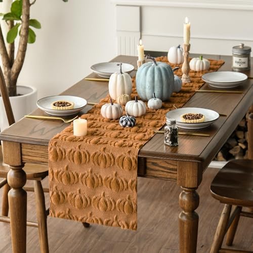 Artoid Mode Caramel Soft Faux Fur Pumpkins Fall Table Runner 13x60 Inch - Image 3