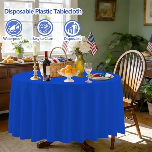 12 Pack Red White and Blue Round Plastic Tablecloth Disposable - Image 3