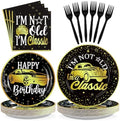 Greencian 96Pcs Classic Car Gold Black Birthday Decorations Serve 24 by Grencian
