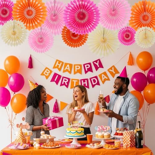 BEISHIDA Honeycomb Round Paper Fans Pink Orange White Hanging Party Decor - Image 6