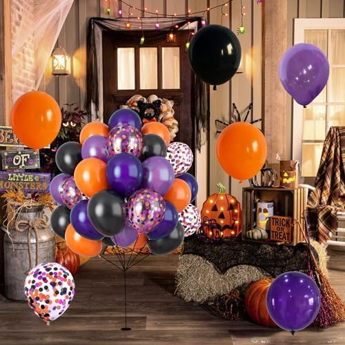 60Pcs Black Orange Purple Balloons, 12 Inch Balloon Purple Black Orange Party Balloons with Confetti Latex Helium Balloon for Birthday Festival Party Decoration Halloween Theme Party Indoor Outdoor - Image 7