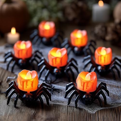Dazzle Bright 12 Pack Halloween Spider Tea Lights Candles, Battery Operated LED Flameless Spider Candles Holder Lights, Spooky Halloween Decorations for Party Table Home Decor - Image 6