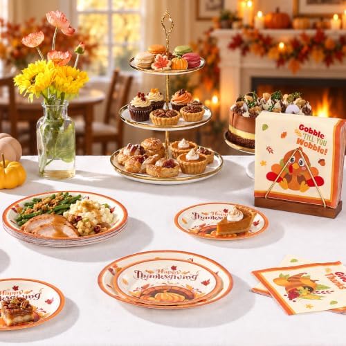 Goodluck 200 PCS Thanksgiving Turkey Plates (9in & 7in) and Napkins Set - Image 4