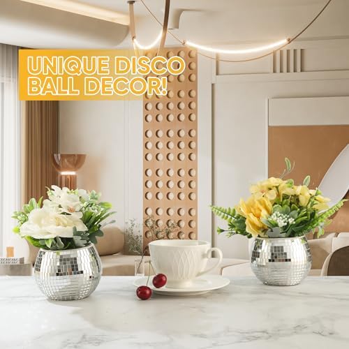 6 Pcs Disco Ball Vase Disco Ball Planter for Centerpieces Disco Ball Decor Flower Vase with Silver Mirror Glass for Wedding, Birthday, Party (4" X 4.7") - Image 6