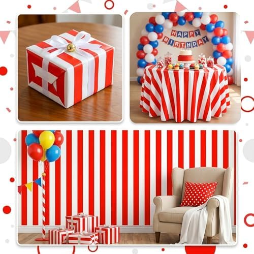 100FT x 54IN Carnival Red & White Striped Tablecloth Roll with Cutter Box - Image 3