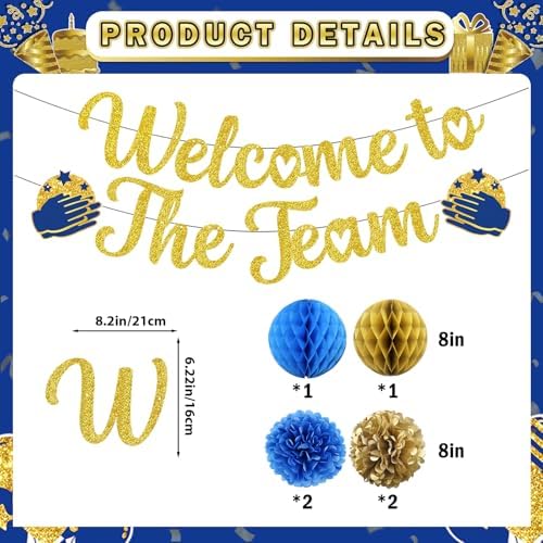 Welcome To The Team Banner Gold, Welcome Banner Circle Dots Garland Hanging Swirls Paper Flowers Honeycomb Balls, Welcome Decorations for Employee Office Teacher Colleague Staff - Image 2