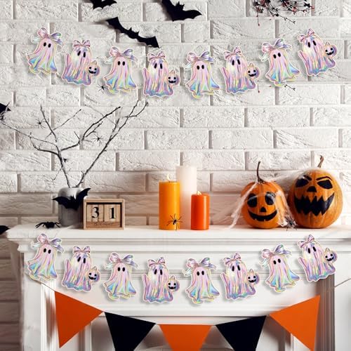 Oudain 2 Pack Halloween Ghost Garland 6.56 ft Iridescent Ghost Decor - Image 3