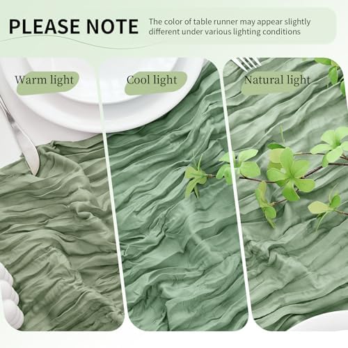 10 Pack Sage Green Cheesecloth Table Runner, 17x108 Inch Semi Sheer Boho Gauze Cheese Cloth Fabric Table Runners for Wedding Party Baby Shower Birthday Garden Farmhouse Table Decor - Image 6