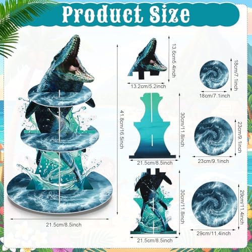 3 Tier Dinosaur Party Decoration Mosasaurus Dinosaur Cupcake Stand - Image 2