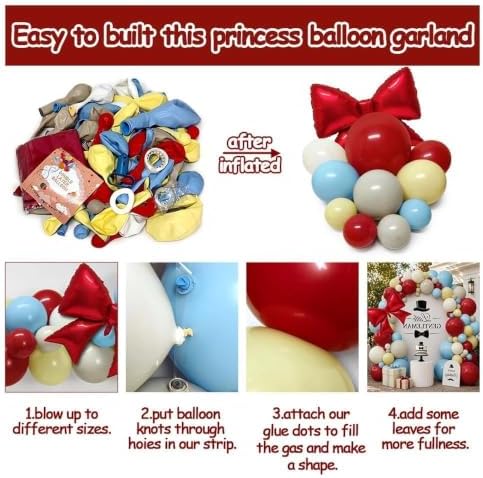 Princess Balloon Arch Kit Double Stuffed Red Blue Yellow White Balloons - Image 4