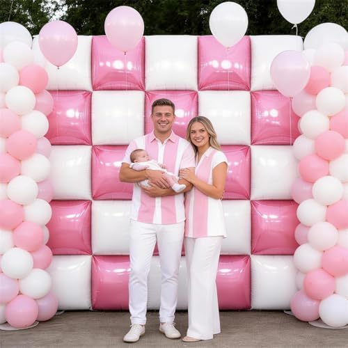 Pink White Square Foil Balloon Wall,25Pcs Double Sided Foil Balloons - Image 6