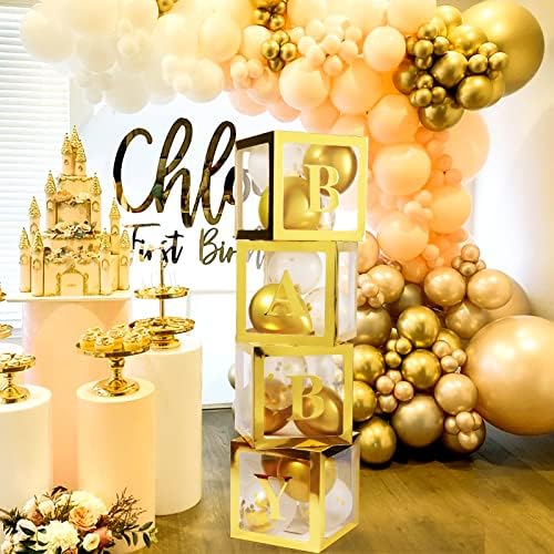 Voircoloria Baby Boxes with Letters, Gold, 4 Transparent Balloon Boxes - Image 3