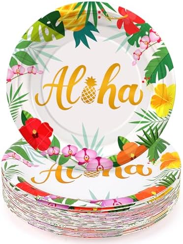 36PCS Aloha Plates Hawaiian Luau Plates for Tropical Party Decorations by FightingtoAchieve