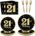 96 Pcs 21st Birthday Party Supplies for 24 Guests Cheers to 21 Years Tableware Table Decorations Black Gold 21st Birthday Plates Napkins Dinnerware for Boys Girls 21 Years Old Party Favor by ZOIIWA