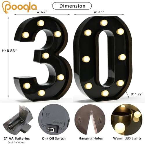 Pooqla Black Light Up Numbers, 30th Birthday Decorations for Men - Image 4