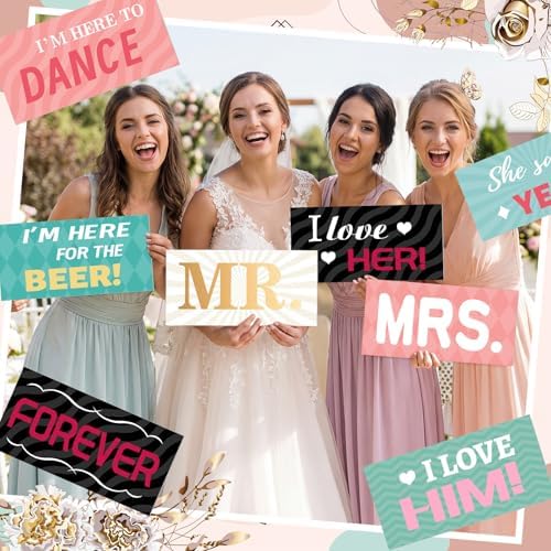 Beeveer 24 Designs Wedding Photo Booth Props, Double Sided PVC Signs - Image 4