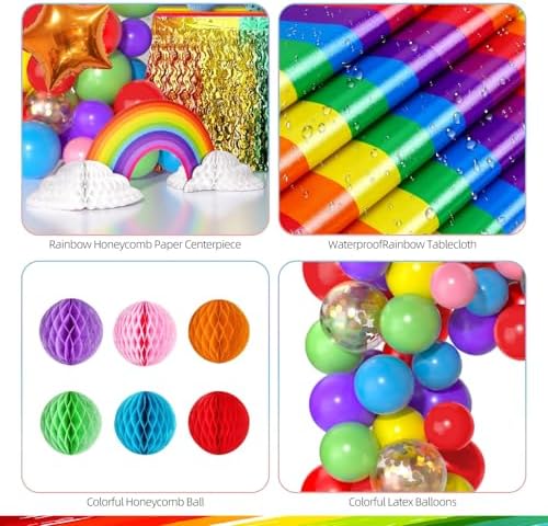 102Pcs Rainbow Birthday Decorations, Colorful Birthday Party Decorations for Girls and Boys, Rainbow Party Decorations Pack with Happy Birthday Banner, Balloons, Fringe Curtain, Hanging Swirls - Image 4