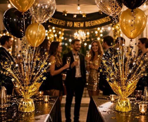 4 Pack Metallic Foil Spray Centerpiece Stars for Wedding, Birthday, Anniversary, Christmas Table Decor, Holiday Festival Baby Shower Graduation Mantle Party Decorations (Gold&Black) - Image 5