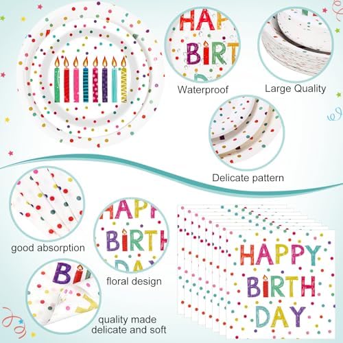 Funnymoom 452 Pcs Happy Birthday Party Decorations Supplies for 50 Guests Birthday Polka Dots Paper Plates Napkins Cups Tablecloth Cutlery for Girls Boys - Image 4