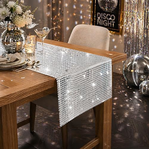 Disco Party Decorations - Glitter Disco Table Runner | Retro 70s 80s Disco Ball Decor Indoor Outdoor - Silver Sequin Party Favors Supplies for Wedding Bachelorette Birthday Dance Party - Image 2