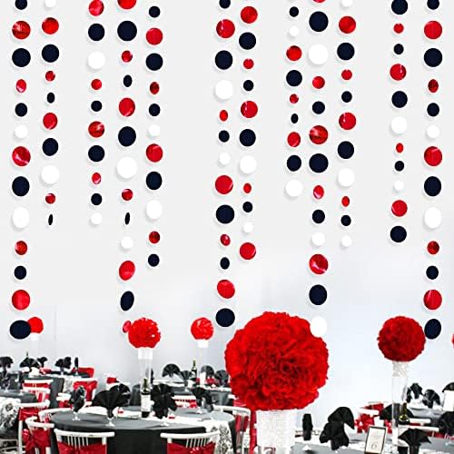 46 Ft Red Black and White Circle Dots Garland Hanging Paper Polka Dots Streamer for Graduations Birthday Bachelorette Engagement Wedding Bridal Shower Holiday Casino Poker Pirate Party Decorations - Image 6
