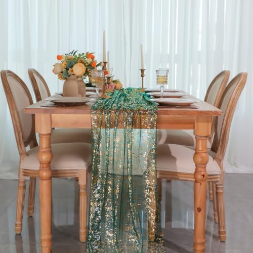 10Pcs Green Gold Table Runner 10 Ft Metallic Foil Shimmer Sheer Gauze - Image 5