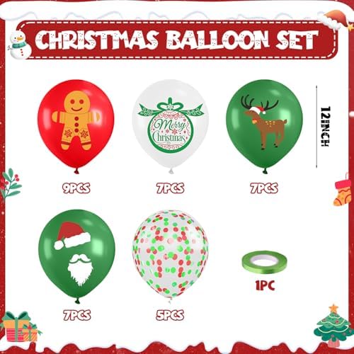 Christmas Balloons, Red Green for Xmas Santa New Year Holiday Party Decor - Image 2