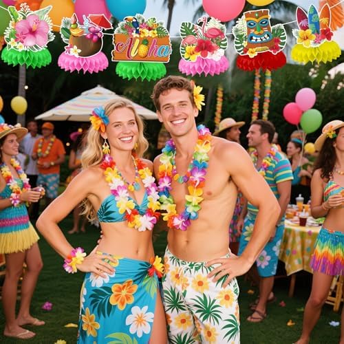 JULMELON 8Pcs Hawaiian Luau Party Decorations, Honeycomb Centerpieces - Image 6