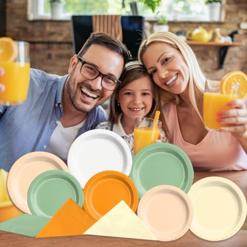 CMUSKO A Little Cutie is On The Way Baby Shower Decoration - 60Pcs Sage Green Orange Theme Plates & Napkins Kit Little Cutie Party Supplies - Image 3