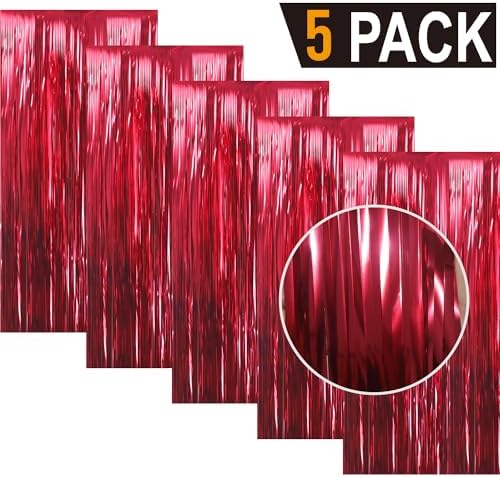 GOER 3.2 ft x 9.8 ft Metallic Tinsel Foil Fringe Curtains Party Photo Backdrop Party Streamers for Birthday,Graduation,New Year Eve Decorations Wedding Decor (5 Pcs,Burgundy) - Image 2