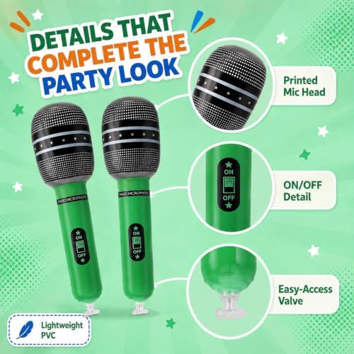 18 Pack Inflatable Microphones with Pump, 10 Inch Karaoke Party Props - Image 5