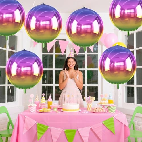 Gradient Rainbow Round Foil Balloons Birthday Prom Decor 22 Inch 6 Pcs - Image 6