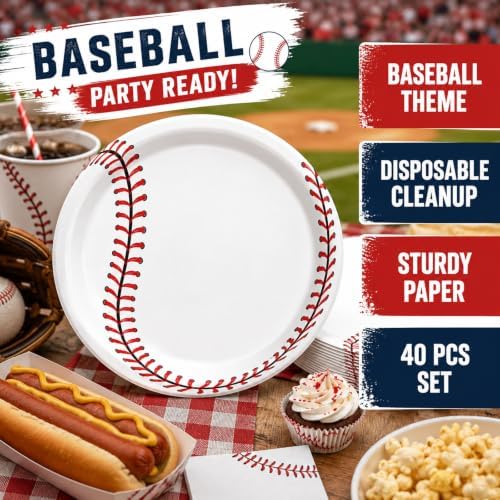 40 Pcs Baseball Plates and Napkins Set, Large 9 Inch Party Plates - Image 4