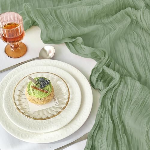 10 Pack Sage Green Cheesecloth Table Runner for Birthday Party Home Decor - Image 2