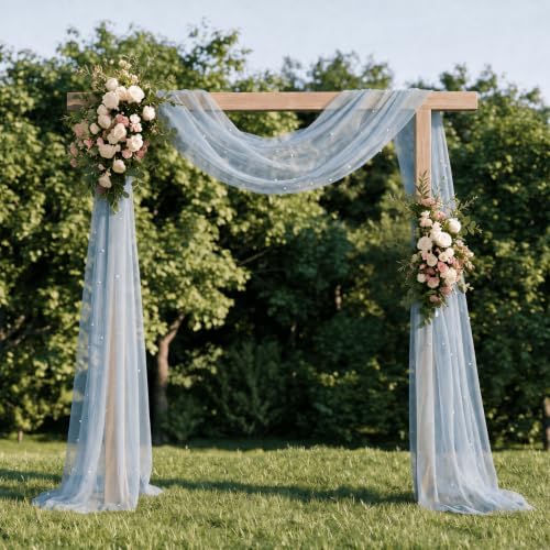 Artoid Mode Pearl Blue Gauze Table Runner 59x120 Inch , Seasonal Sheer Kitchen Dining Holiday Wedding Birthday Baby Shower Table Decor for Home Party - Image 3