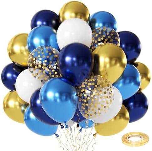 Navy Blue Gold White Balloons 50 PCs 12 Inch by Vanjehou